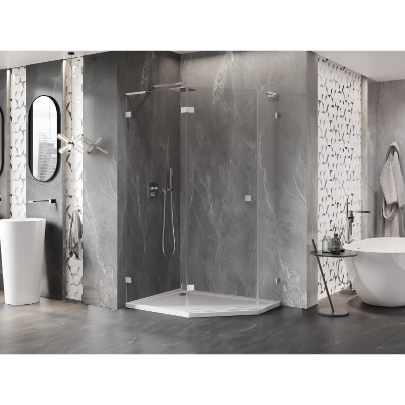 Mexen Lunar L cabine de douche pentagonale pivotante gauche 100 x 80 cm, transparent, chrome - 831L-100L-080P-01-00-L