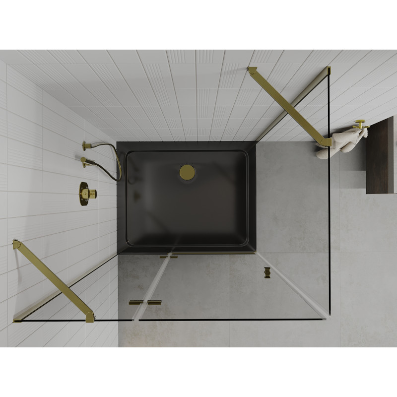 Mexen Roma cabine de douche pivotante 80 x 100 cm, transparente, or + receveur Flat, noir - 854-080-100-50-00-4070G
