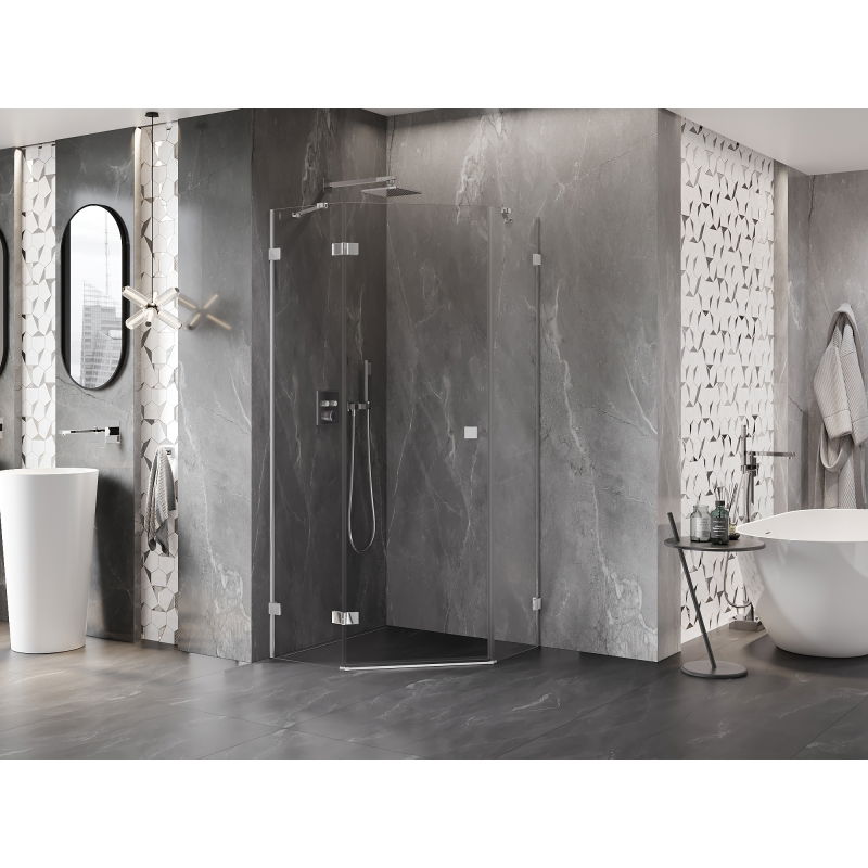 Mexen Lunar cabine de douche pentagonale pivotante gauche 80 x 80 cm, transparent, chromé - 831-080L-080P-01-00-L