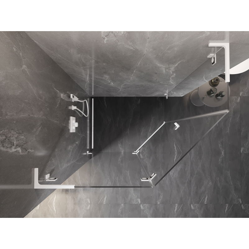 Mexen Lunar L cabine de douche pentagonale pivotante gauche 90 x 80 cm, transparent, blanc - 831L-090L-080P-20-00-L