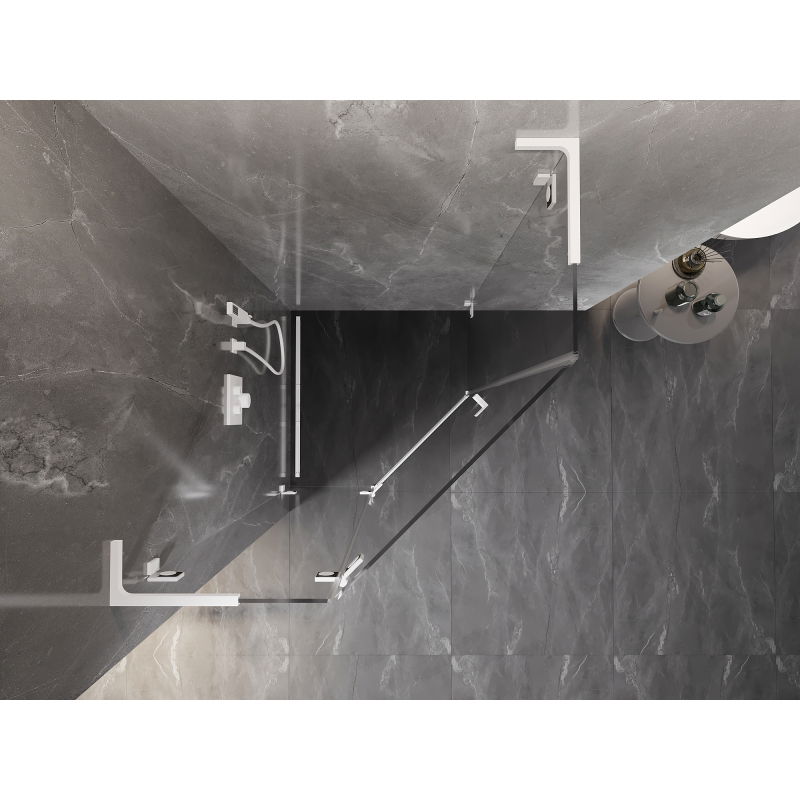 Mexen Lunar L cabine de douche pentagonale pivotante gauche 90 x 90 cm, transparent, blanche - 831L-090L-090P-20-00-L