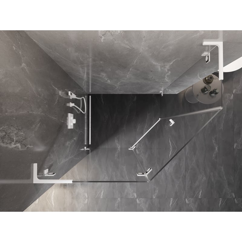 Mexen Lunar L cabine de douche pentagonale pivotante gauche 100 x 90 cm, transparent, blanc - 831L-100L-090P-20-00-L