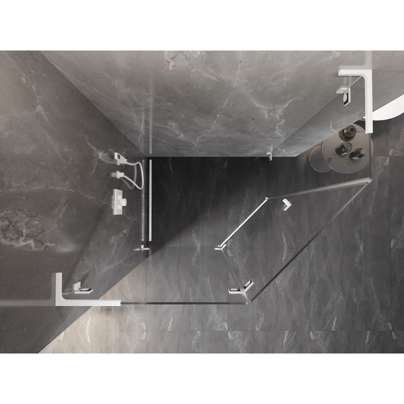 Mexen Lunar L cabine de douche pentagonale pivotante gauche 100 x 90 cm, transparente, blanche - 831L-100L-090P-20-00-L