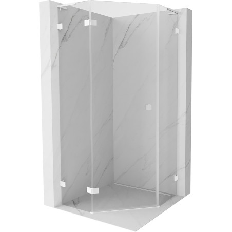 Mexen Lunar L Cabine de douche pentagonale pivotante gauche 100 x 100 cm, transparente, blanche - 831L-100L-100P-20-00-L