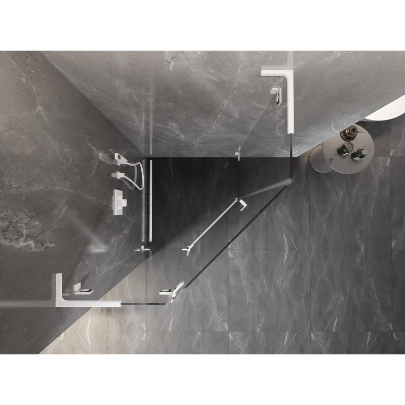 Mexen Lunar L cabine de douche pentagonale pivotante gauche 100 x 100 cm, transparent, blanc - 831L-100L-100P-20-00-L
