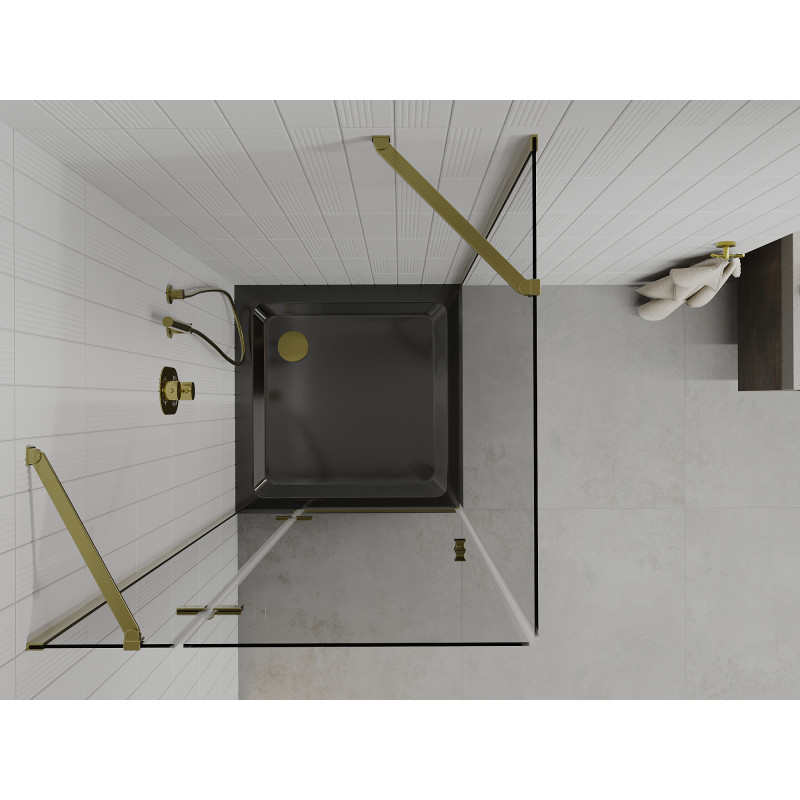 Mexen Roma cabine de douche battante 80 x 80 cm, transparente, or + receveur plat, noir - 854-080-080-50-00-4070G