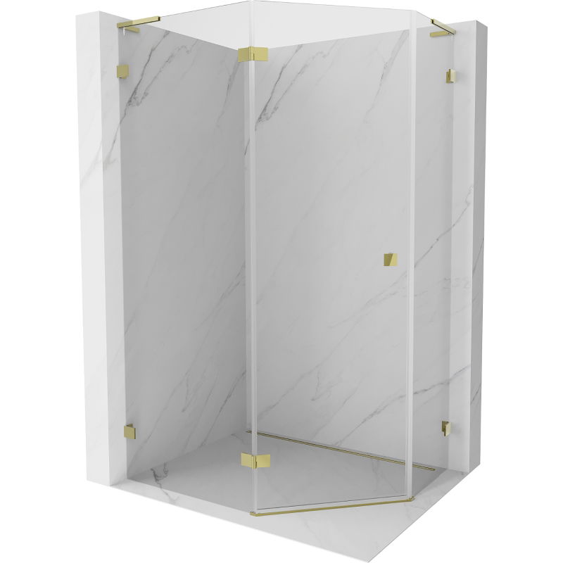 Mexen Lunar L cabine de douche pentagonale pivotante gauche 100 x 80 cm, transparent, dorée - 831L-100L-080P-50-00-L