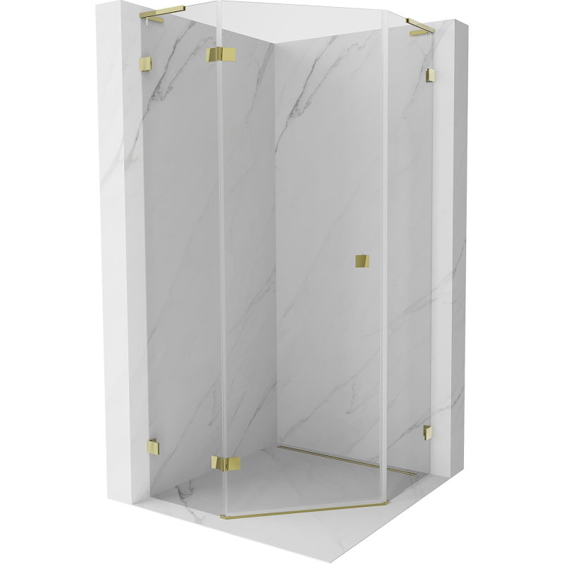 Mexen Lunar L cabine de douche pentagonale pivotante gauche 100 x 100 cm, transparent, or - 831L-100L-100P-50-00-L