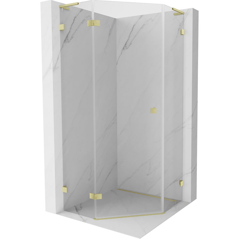 Mexen Lunar L cabine de douche pentagonale à charnière gauche 80 x 80 cm, transparent, or brossé - 831L-080L-080P-55-00-L