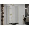Mexen Roma cabine de douche pivotante 90 x 90 cm, transparente, dorée + receveur plat, noir - 854-090-090-50-00-4070G