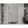 Mexen Roma cabine de douche pivotante 90 x 90 cm, transparente, dorée + receveur plat, noir - 854-090-090-50-00-4070G