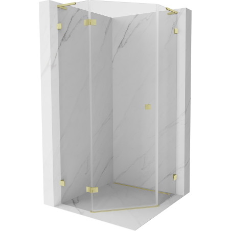 Mexen Lunar L cabine de douche pentagonale à charnière gauche 90 x 90 cm, transparente, or brossé - 831L-090L-090P-55-00-L