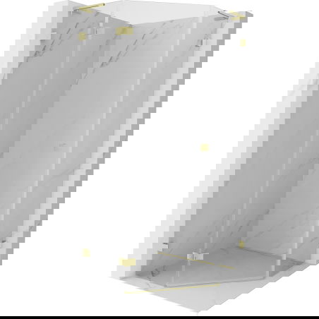 Mexen Lunar L cabine de douche pentagonale pivotante gauche 90 x 90 cm, transparent, doré brossé - 831L-090L-090P-55-00-L