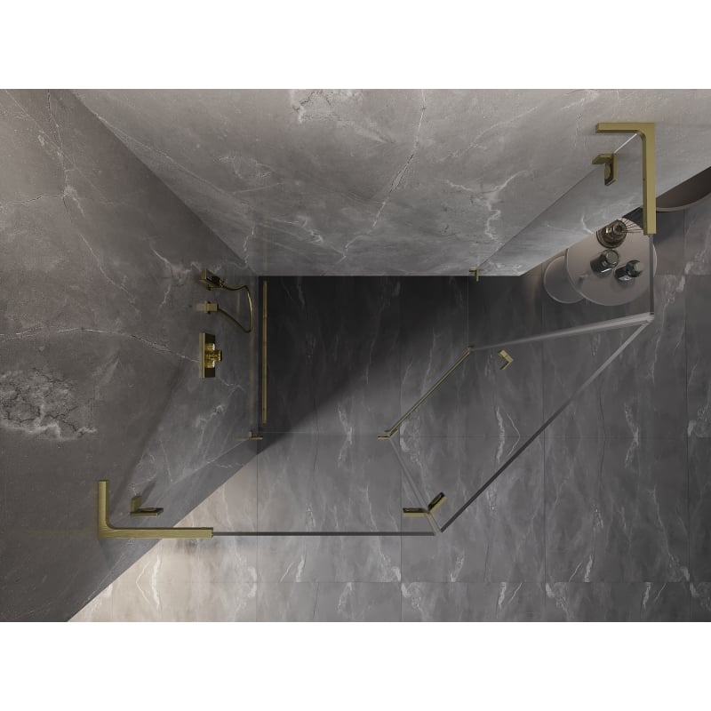 Mexen Lunar L cabine de douche pentagonale pivotante gauche 100 x 90 cm, transparent, or brossé - 831L-100L-090P-55-00-L