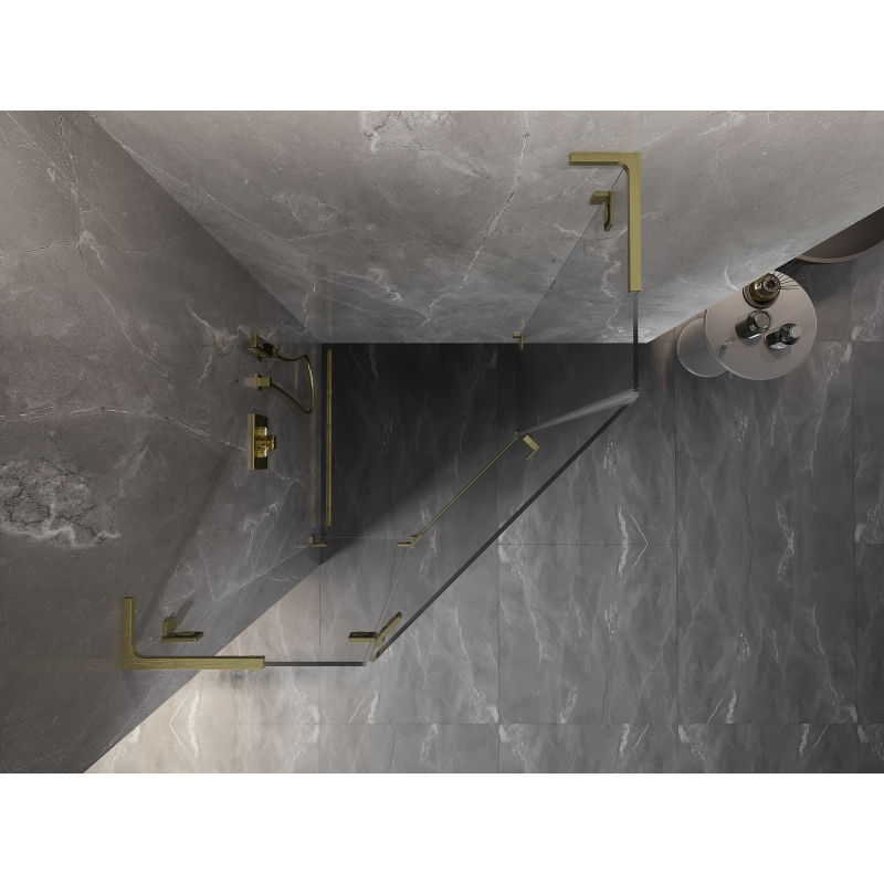 Mexen Lunar L cabine de douche pentagonale pivotante gauche 100 x 100 cm, transparent, or brossé - 831L-100L-100P-55-00-L