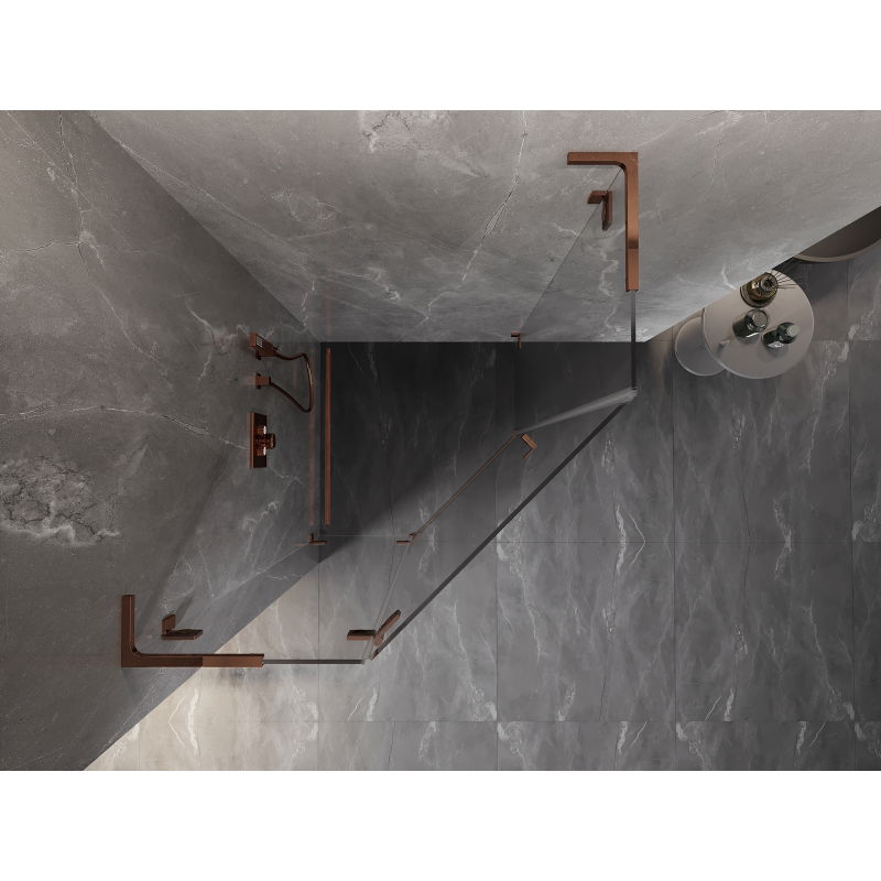 Mexen Lunar L cabine de douche pentagonale pivotante gauche 80 x 80 cm, transparent, or rose - 831L-080L-080P-60-00-L