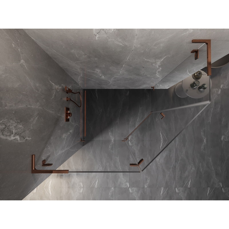 Mexen Lunar L cabine de douche pentagonale pivotante gauche 100 x 90 cm, transparent, or rose - 831L-100L-090P-60-00-L