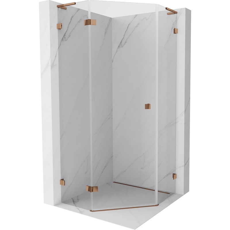 Mexen Lunar L cabine de douche pentagonale pivotante gauche 100 x 100 cm, transparent, or rose - 831L-100L-100P-60-00-L