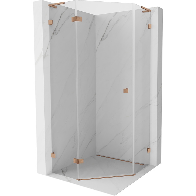 Mexen Lunar L cabine de douche pentagonale pivotante gauche 90 x 90 cm, transparente, cuivre brossé - 831L-090L-090P-65-00-L