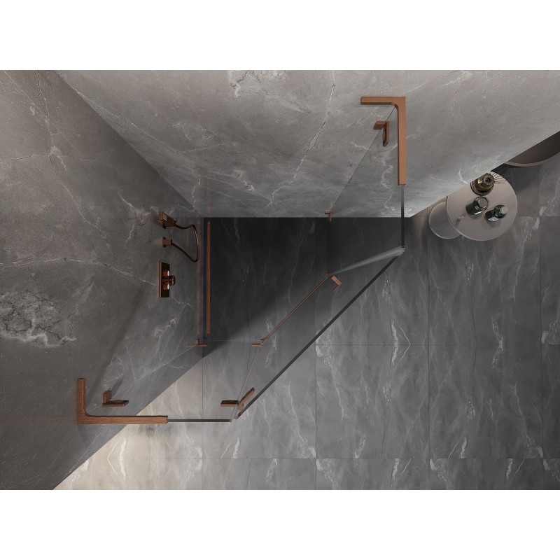 Mexen Lunar L cabine de douche pentagonale pivotante gauche 90 x 90 cm, transparent, cuivre brossé - 831L-090L-090P-65-00-L