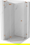 Mexen Lunar L cabine de douche pentagonale pivotante gauche 100 x 100 cm, transparent, cuivre brossé - 831L-100L-100P-65-00-L