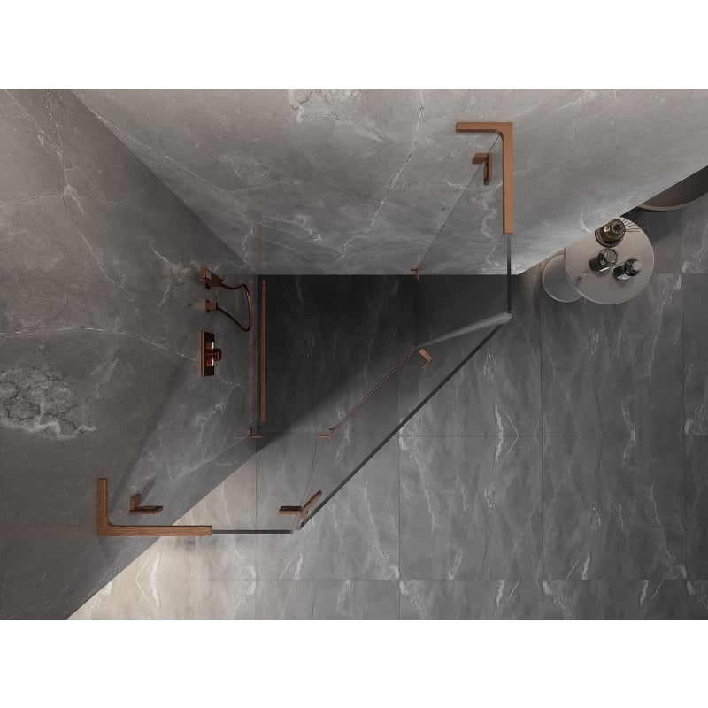 Mexen Lunar L cabine de douche pentagonale pivotante gauche 100 x 100 cm, transparent, cuivre brossé - 831L-100L-100P-65-00-L