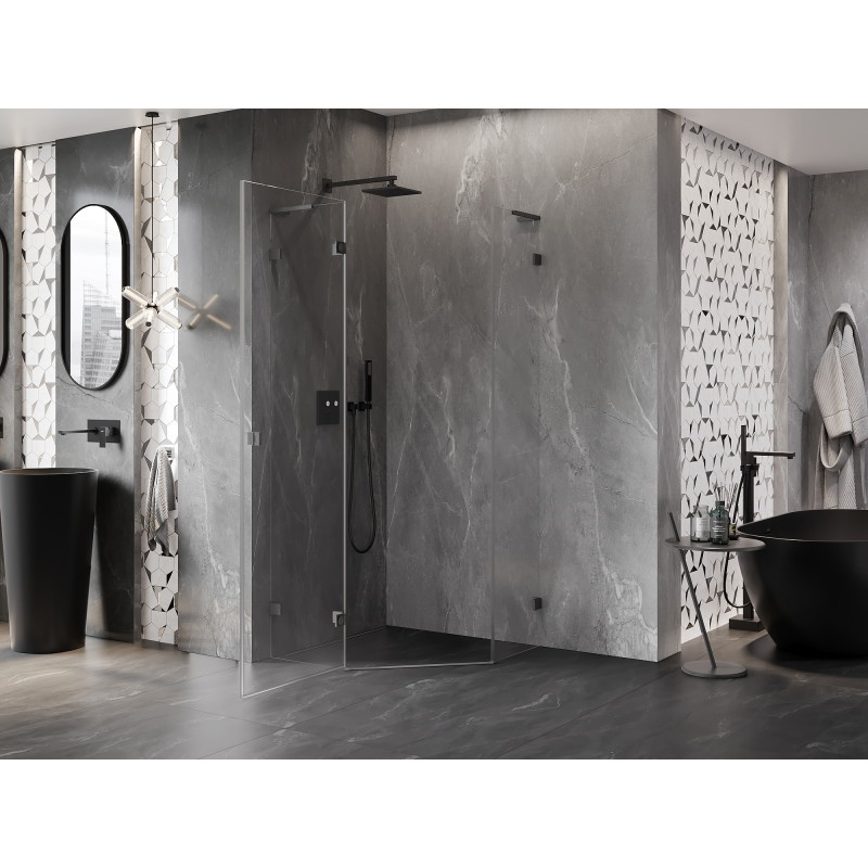Mexen Lunar L cabine de douche pentagonale pivotante gauche 80x80 cm, transparent, gris canon brossé - 831L-080L-080P-66-00-L