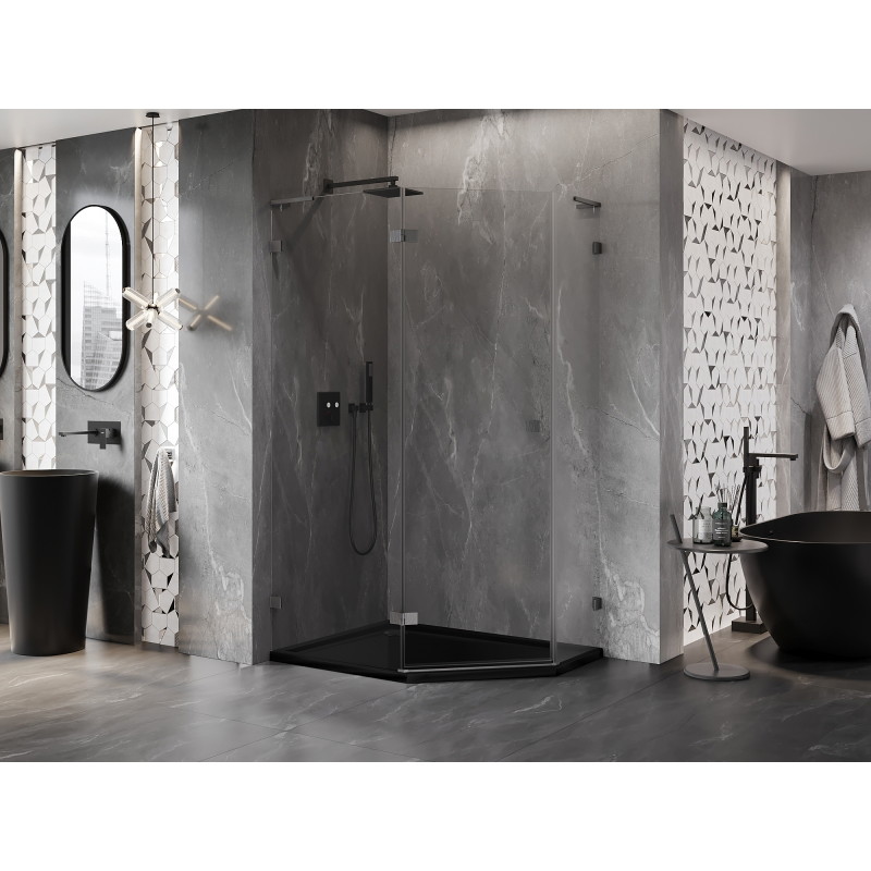 Mexen Lunar L cabine de douche pentagonale pivotante gauche 100x80 cm, transparent, gris canon brossé - 831L-100L-080P-66-00-L