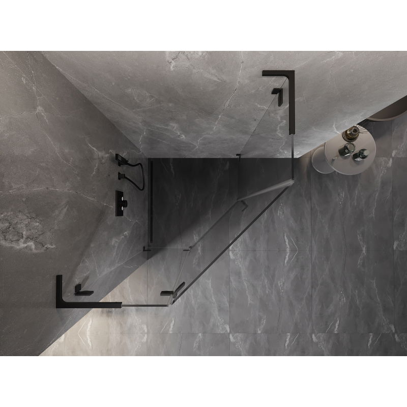 Mexen Lunar L cabine de douche pentagonale pivotante gauche 90 x 90 cm, transparent, noire - 831L-090L-090P-70-00-L