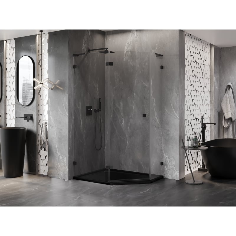 Mexen Lunar L cabine de douche pentagonale pivotante gauche 100 x 80 cm, transparent, noir - 831L-100L-080P-70-00-L