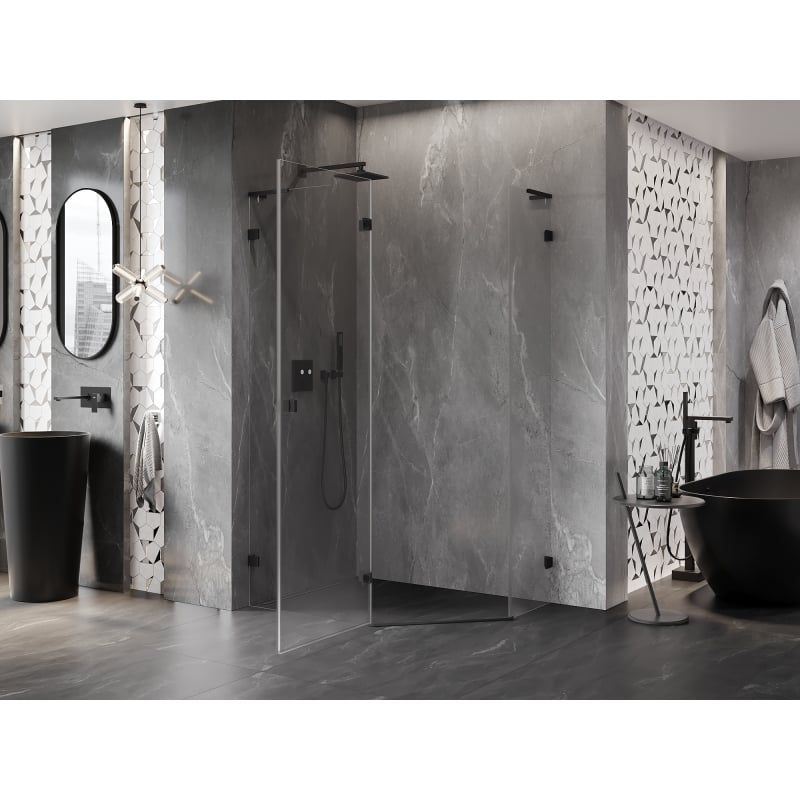 Mexen Lunar L cabine de douche pentagonale pivotante gauche 100 x 80 cm, transparent, noir - 831L-100L-080P-70-00-L
