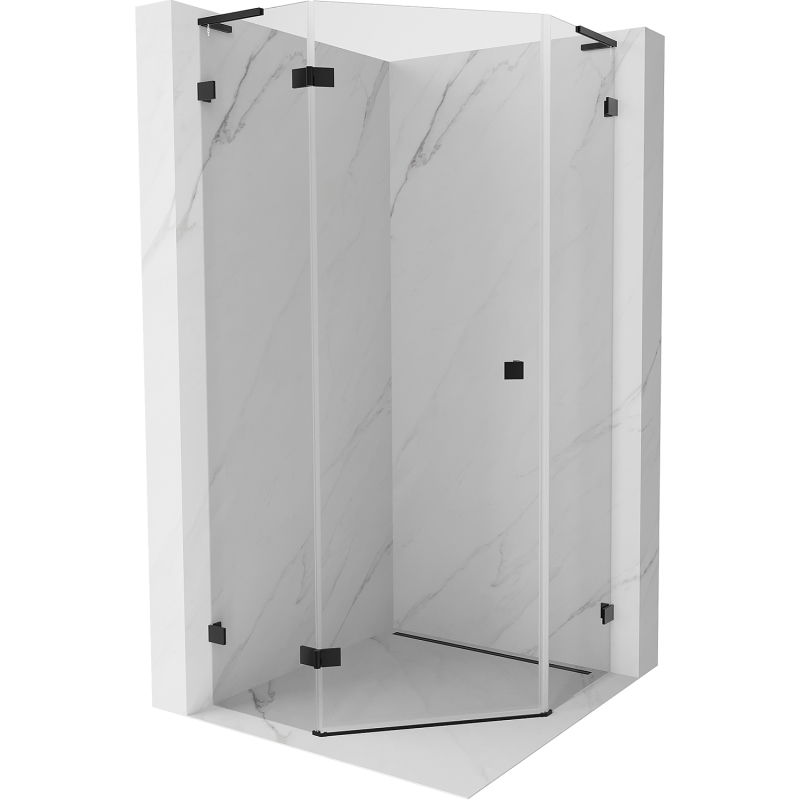 Mexen Lunar L cabine de douche pentagonale pivotante gauche 100 x 100 cm, transparent, noir - 831L-100L-100P-70-00-L