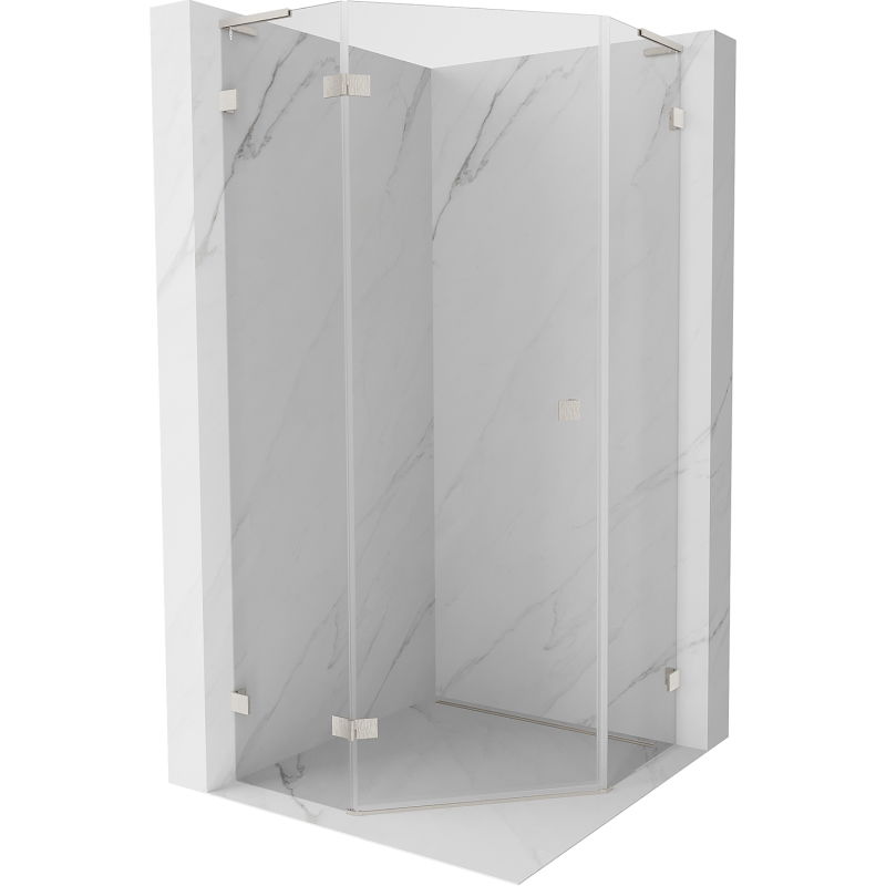 Mexen Lunar L cabine de douche pentagonale battante gauche 80 x 80 cm, transparent, nickel brossé - 831L-080L-080P-97-00-L