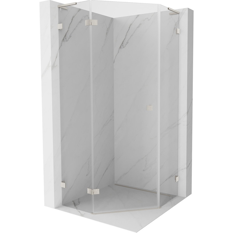 Mexen Lunar L cabine de douche pentagonale pivotante gauche 80 x 80 cm, transparente, nickel brossé - 831L-080L-080P-97-00-L