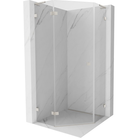 Mexen Lunar L cabine de douche pentagonale pivotante gauche 80 x 80 cm, transparente, nickel brossé - 831L-080L-080P-97-00-L