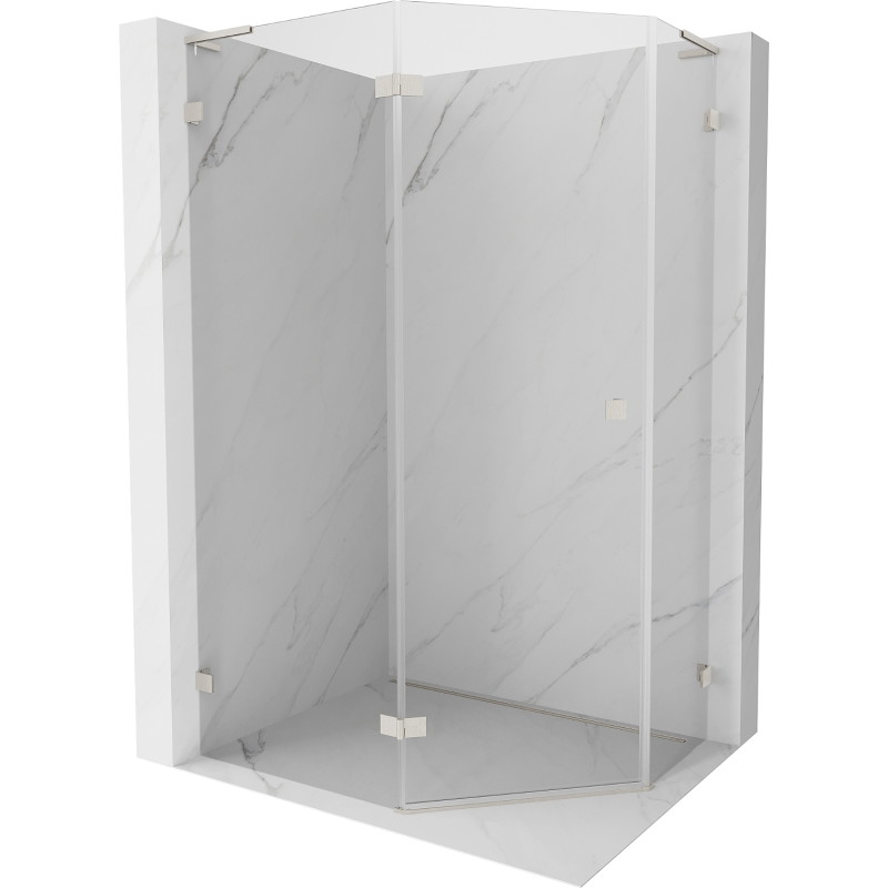 Mexen Lunar L cabine de douche pentagonale avec porte battante gauche 90 x 80 cm, transparent, nickel brossé