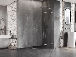 Mexen Lunar L cabine de douche pentagonale pivotante droite 80 x 80 cm, transparent, chrome - 831L-080P-080L-01-00-P