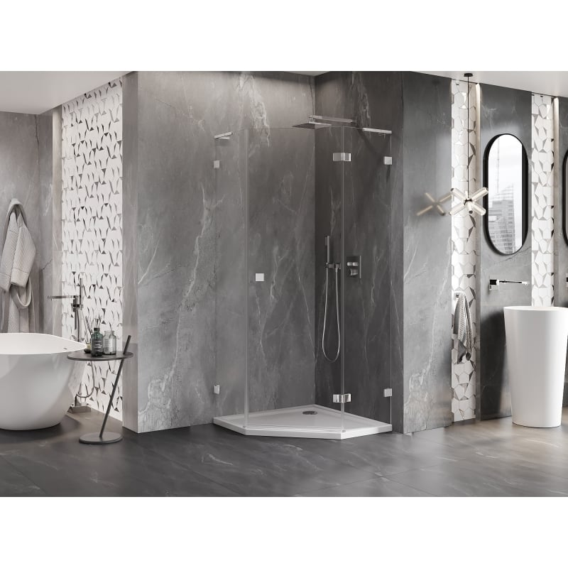 Mexen Lunar L cabine de douche pentagonale pivotante droite 100 x 100 cm, transparent, chrome - 831L-100P-100L-01-00-P