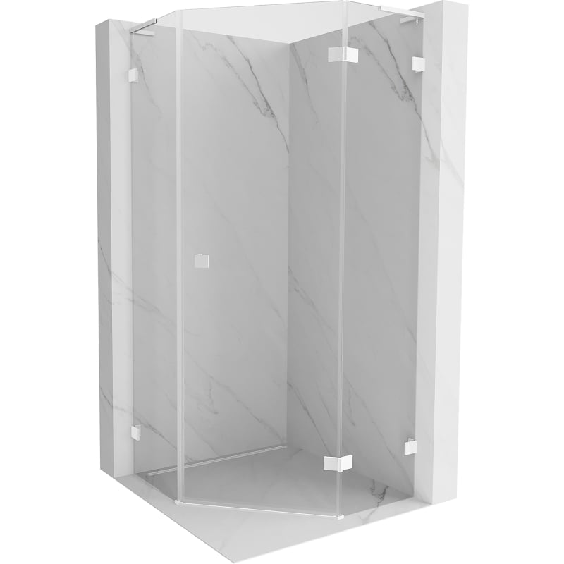 Mexen Lunar L cabine de douche pentagonale pivotante droite 80 x 80 cm, transparente, blanche - 831L-080P-080L-20-00-P