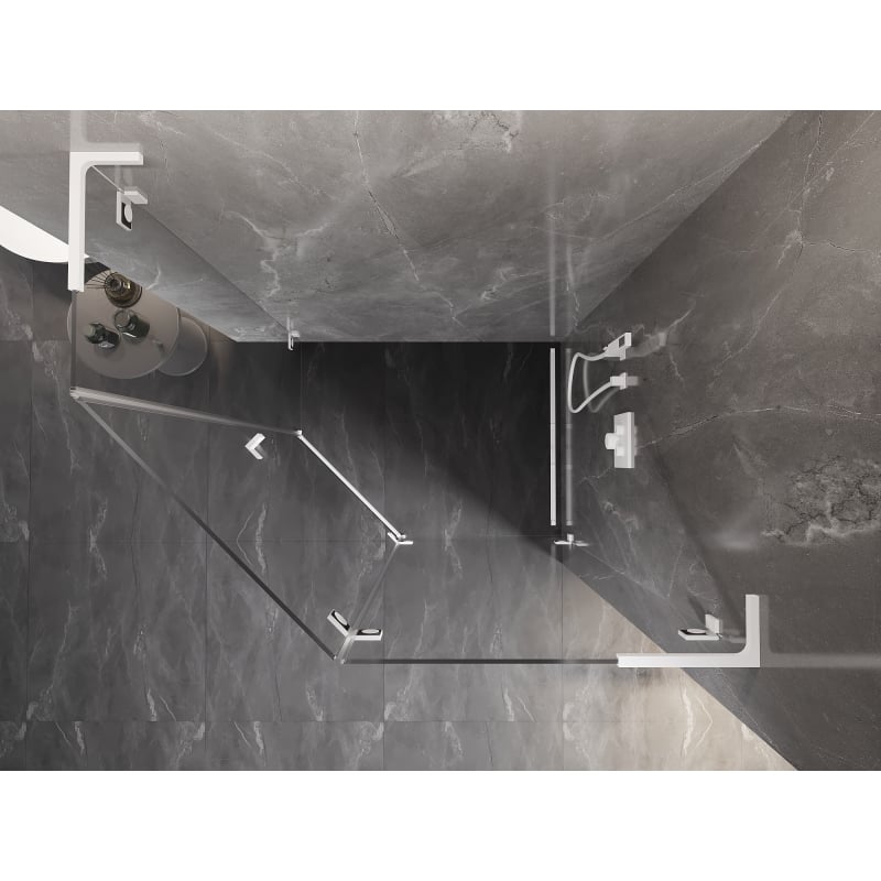 Mexen Lunar L cabine de douche pentagonale pivotante droite 90 x 80 cm, transparent, blanc - 831L-090P-080L-20-00-P