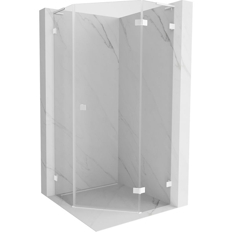 Mexen Lunar L cabine de douche pentagonale pivotante droite 90 x 90 cm, transparente, blanche - 831L-090P-090L-20-00-P