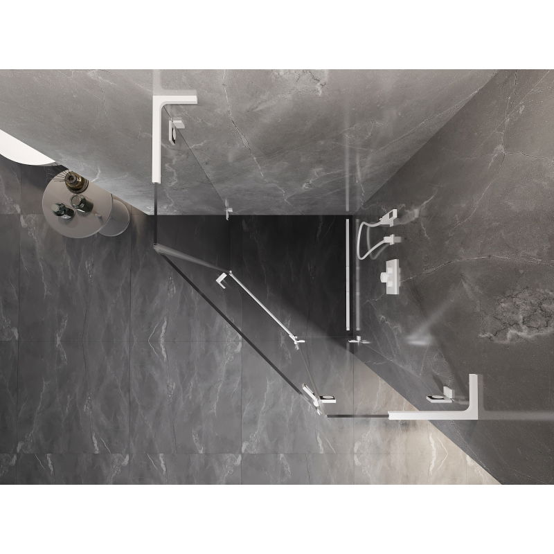 Mexen Lunar L cabine de douche pentagonale pivotante droite 90 x 90 cm, transparente, blanche - 831L-090P-090L-20-00-P