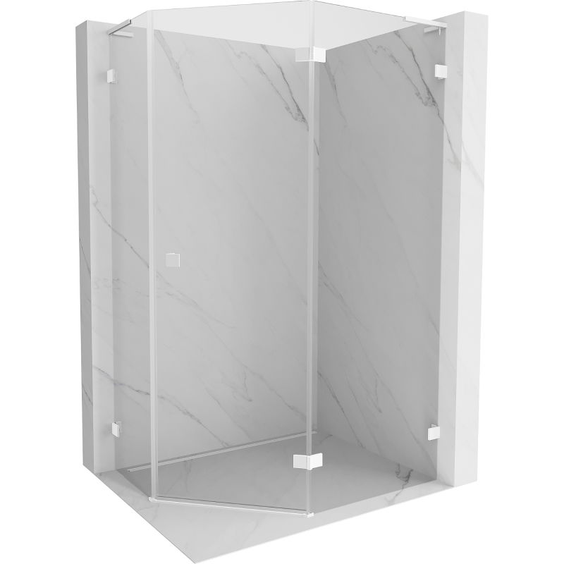 Mexen Lunar L cabine de douche pentagonale pivotante droite 100 x 80 cm, transparente, blanche - 831L-100P-080L-20-00-P