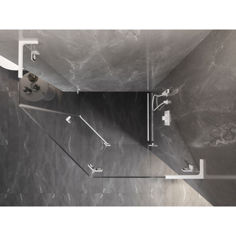 Mexen Lunar L cabine de douche pentagonale à charnière droite 100 x 90 cm, transparent, blanc - 831L-100P-090L-20-00-P