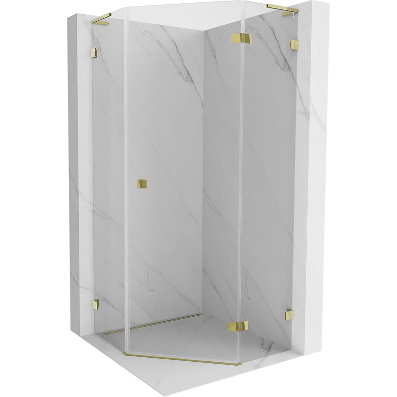Mexen Lunar L cabine de douche pentagonale pivotante droite 80 x 80 cm, transparent, dorée - 831L-080P-080L-50-00-P