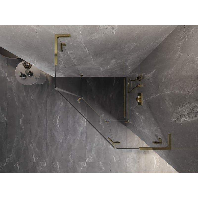 Mexen Lunar L cabine de douche pentagonale pivotante droite 80 x 80 cm, transparent, dorée - 831L-080P-080L-50-00-P