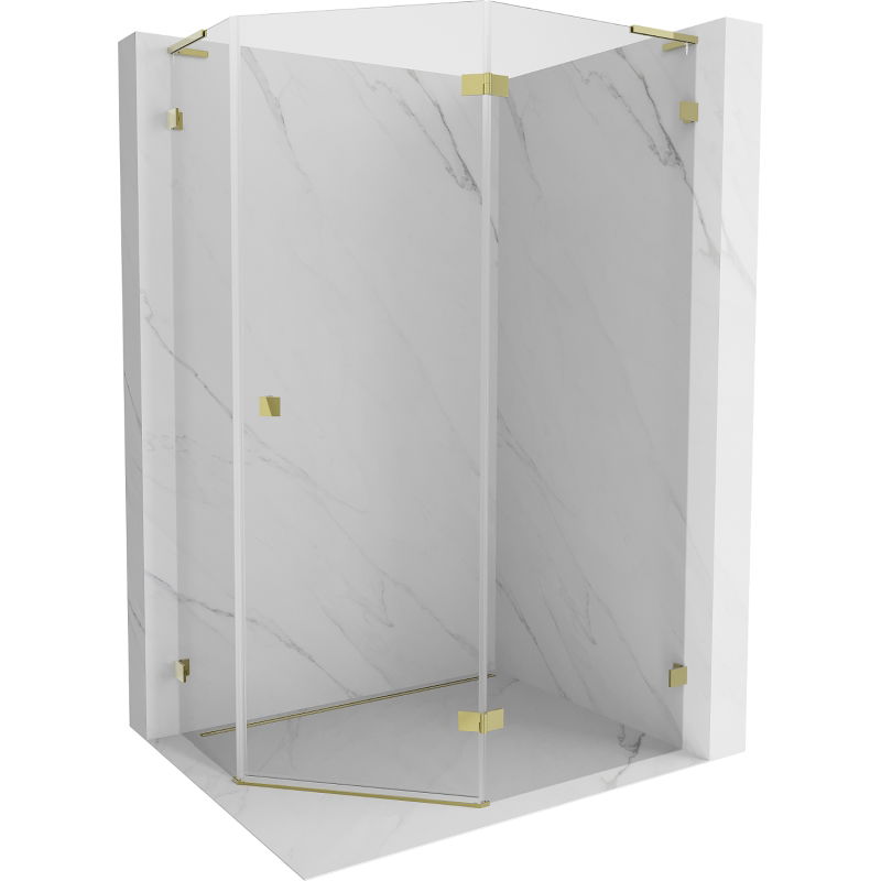 Mexen Lunar L cabine de douche pentagonale pivotante droite 100 x 80 cm, transparent, dorée - 831L-100P-080L-50-00-P