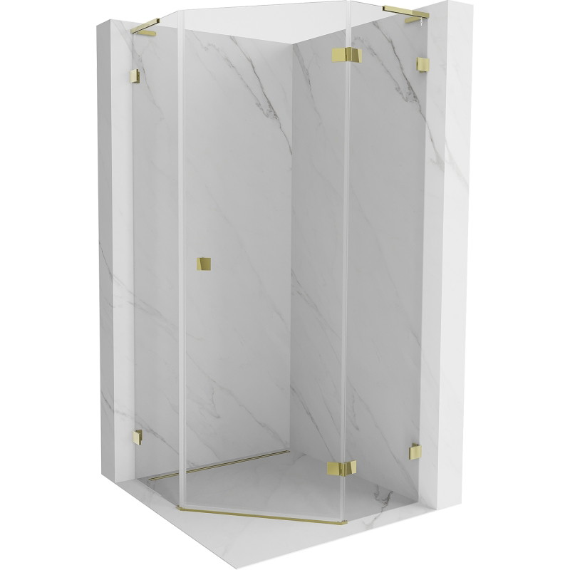 Mexen Lunar L cabine de douche pentagonale battante droite 100 x 100 cm, transparente, or - 831L-100P-100L-50-00-P
