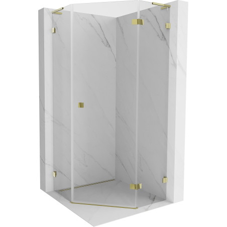 Mexen Lunar L cabine de douche pentagonale battante droite 100 x 100 cm, transparente, or - 831L-100P-100L-50-00-P