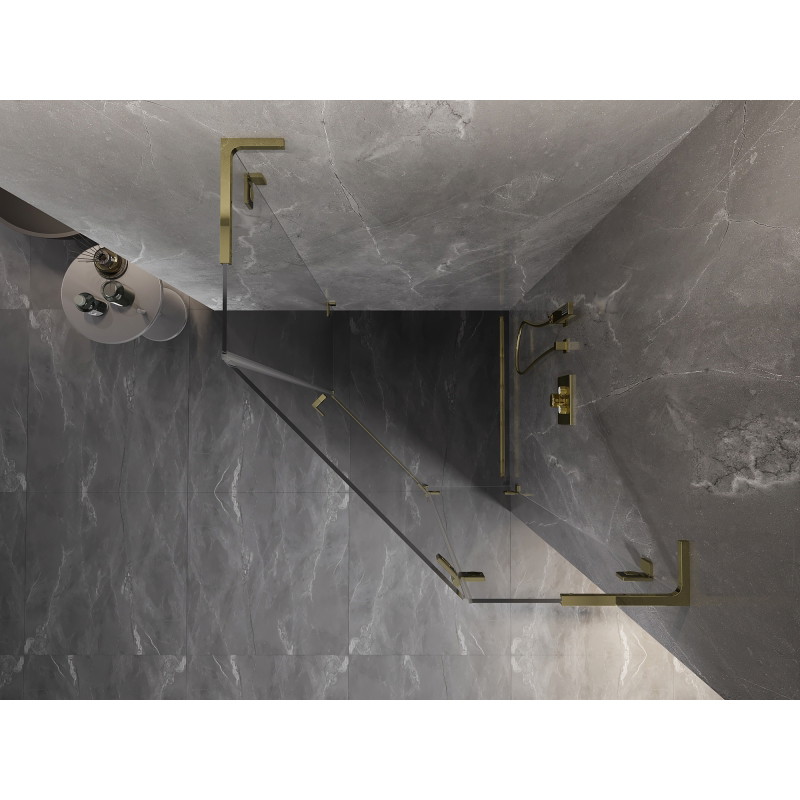 Mexen Lunar L cabine de douche pentagonale battante droite 100 x 100 cm, transparente, or - 831L-100P-100L-50-00-P